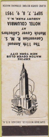 Matchbook Cover - RMS Convention Asbury Park Hotel Columbia NJ white WORN
