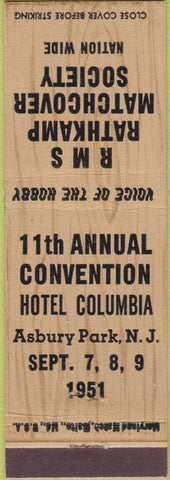 Matchbook Cover - RMS Convention Asbury Park Hotel Columbia NJ Wood finish