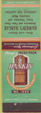 Matchbook Cover - Hankin Cigarette Vending Hawkin's Hangar NO TOWN