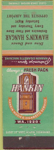 Matchbook Cover - Hankin Cigarette Vending Hawkin's Hangar NO TOWN