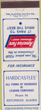 Matchbook Cover - America Fore Insurance Hardcastles' Ketchikan AK