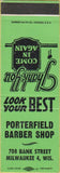 Matchbook Cover - Poerterfield Barber Shop Milwaukee WI SAMPLE