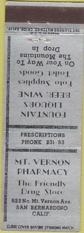 Matchbook Cover - Mount Vernon Drugs San Bernardino CA