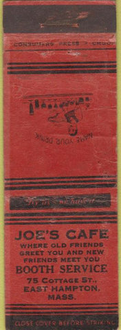 Matchbook Cover - Joe's Cafe East Hampton MA POOR