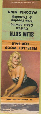 Matchbook Cover - Slim Seth Chain Saw Tree Trimming Waconia MN pinup POOR