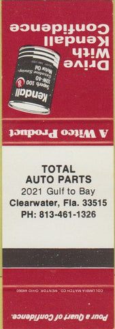 Matchbook Cover - Kendall Oil Gas Total Auto Parts Clearwater FL SAMPLE