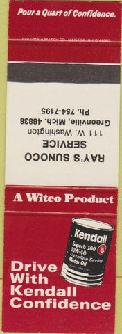 Matchbook Cover - Kendall Oil Gas Ray's Sunoco Greenville MI SAMPLE