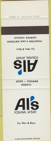 Matchbook Cover - Al's Formal Wear Houston San Antonio Corpus Christi TX SAMPLE