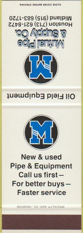 Matchbook Cover - Mutual Pipe  and  Supply Midland Houston TX SAMPLE oil field