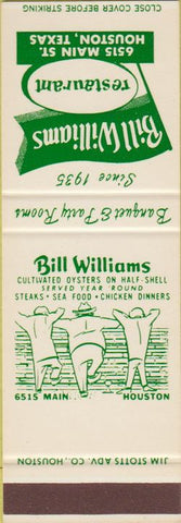 Matchbook Cover - Bill Williams Restaurant Houston TX SAMPLE