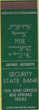 Matchbook Cover - Security State Bank Big Spring TX SAMPLE