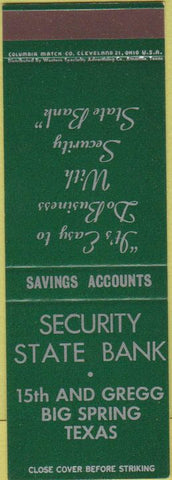 Matchbook Cover - Security State Bank Big Spring TX SAMPLE