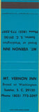 Matchbook Cover - Mount Vernon Inn Sumter SC SAMPLE