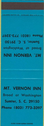 Matchbook Cover - Mount Vernon Inn Sumter SC SAMPLE