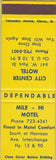 Matchbook Cover - Mile Hi Motel NO TOWN SAMPLE