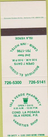 Matchbook Cover - Isla Verde Drug Isla Verde Puerto Rico SAMPLE