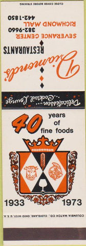 Matchbook Cover - Diamond's Restaurants Cleveland Richmond Heights OH SAMPLE