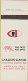Matchbook Cover - Carlson Daniel Insurance Westboro MA SAMPLE