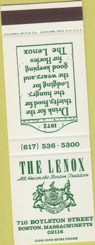 Matchbook Cover - The Lenox Hotel Boston MA SAMPLE