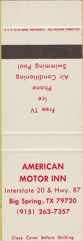 Matchbook Cover - American Motor Inn Big Spring TX SAMPLE