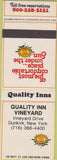 Matchbook Cover - Quality Inn Vineyard Dunkrik NY SAMPLE
