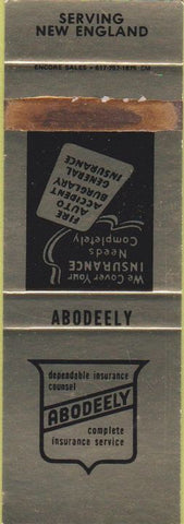 Matchbook Cover - Abodeely Insurance New England SAMPLE WEAR Worcester