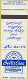 Matchbook Cover - Bella Casa Restaurant Brook Park OH SAMPLE