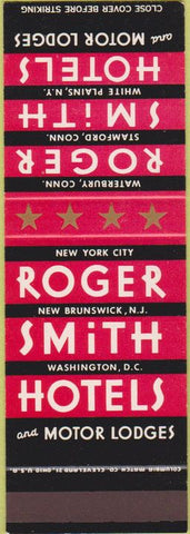 Matchbook Cover - Roger Smith Hotels Washington DC New Brunswick Stamford SAMPLE