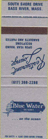 Matchbook Cover - Blue Water Resort Restaurant Bass River MA SAMPLE