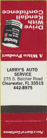 Matchbook Cover - Kendall Oil Gas Larry's Clearwater FL SAMPLE