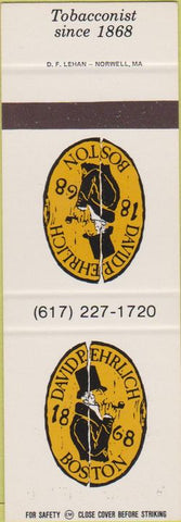 Matchbook Cover - David Pehrlich Boston MA SAMPLE Tobacco