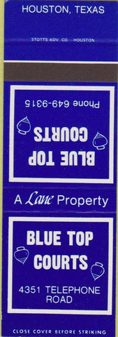 Matchbook Cover - Blue Top Courts Houston TX Sample spinning tops