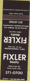 Matchbook Cover - Fixler Realty South Euclid OH SAMPLE