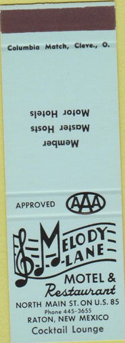 Matchbook Cover - Melody Lane Motel Restaurant Raton NM SAMPLE