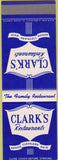 Matchbook Cover - Clark's Restaurants Cleveland Akron OH SAMPLE
