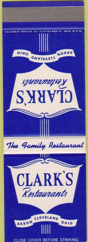 Matchbook Cover - Clark's Restaurants Cleveland Akron OH SAMPLE