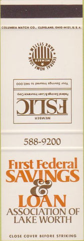 Matchbook Cover - First Federal Savings Loan Lake Worth FL Boynton Beach SAMPLE