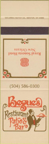 Matchbook Cover - Begue's Restaurant Patio Bar New Orleans LA SAMPLE