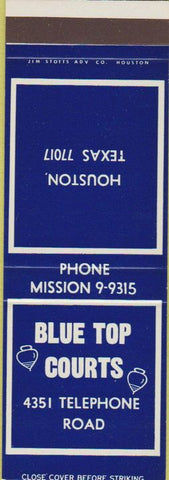 Matchbook Cover - Blue Top Courts Houston TX Sample spinning tops