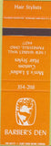Matchbook Cover - Barber's Den Hair Salon Painesville OH SAMPLE