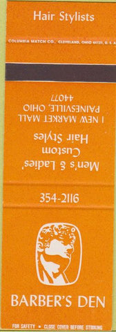 Matchbook Cover - Barber's Den Hair Salon Painesville OH SAMPLE