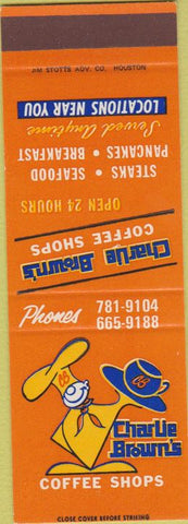 Matchbook Cover - Charlie Brown's Coffee Shops Bellaire TX SAMPLE