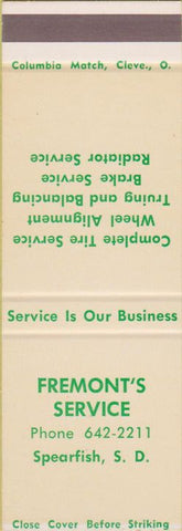 Matchbook Cover - Fremont's Service oil gas Spearfish SD SAMPLE