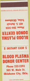 Matchbook Cover - Blood Plasma Donor Center Oklahoma City Tulsa OK SAMPLE