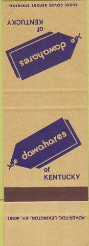 Matchbook Cover - Dawahares of Kentucky Lexington Florence KY SAMPLE Hazard