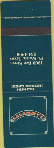 Matchbook Cover - Calamity's Restaurant Fort Worth TX SAMPLE