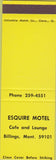 Matchbook Cover - Esquire Motel Billings MT SAMPLE