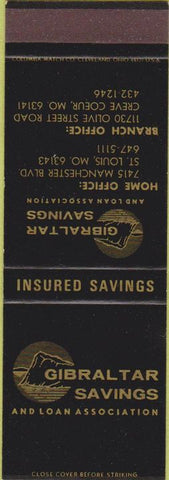 Matchbook Cover - Gibraltar Savings Loan St Louis MO SAMPLE Creve Coeur