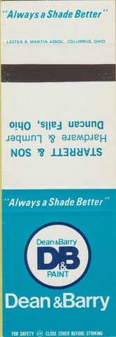 Matchbook Cover - Dean  and  Barry Paint Duncan Falls OH Starrett Lumber SAMPLE