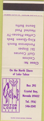 Matchbook Cover - Garmi Motor Lodge Crystal Bay NV SAMPLE